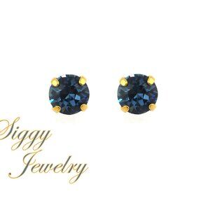 Austrian Crystal Earrings, 8mm Denim Blue, Round Solitaire Studs or Drops